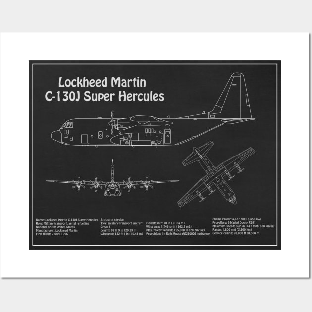 C-130 Hercules - Airplane Blueprint -  PD Wall Art by SPJE Illustration Photography